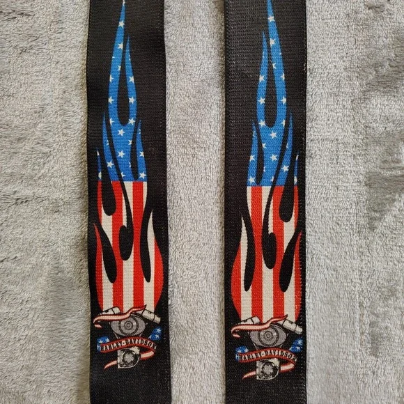 Harley Davidson Suspenders‎ Usa Flame Rare 90s Biker American Flag Patriotic